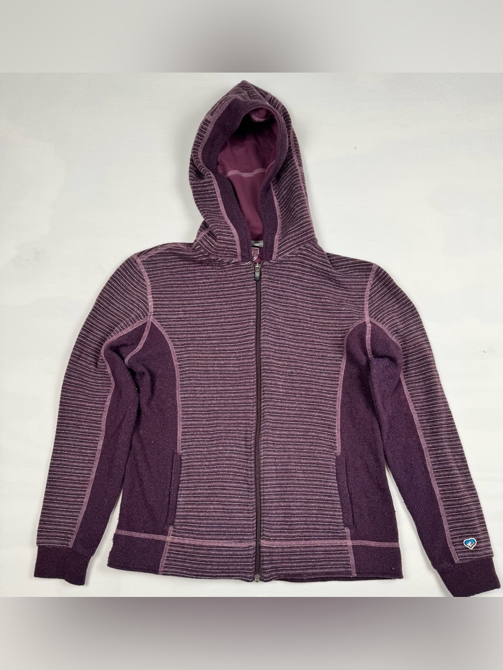 Kuhl Sovana Full-Zip Hooded Sweater Purple Stripe Women’s L